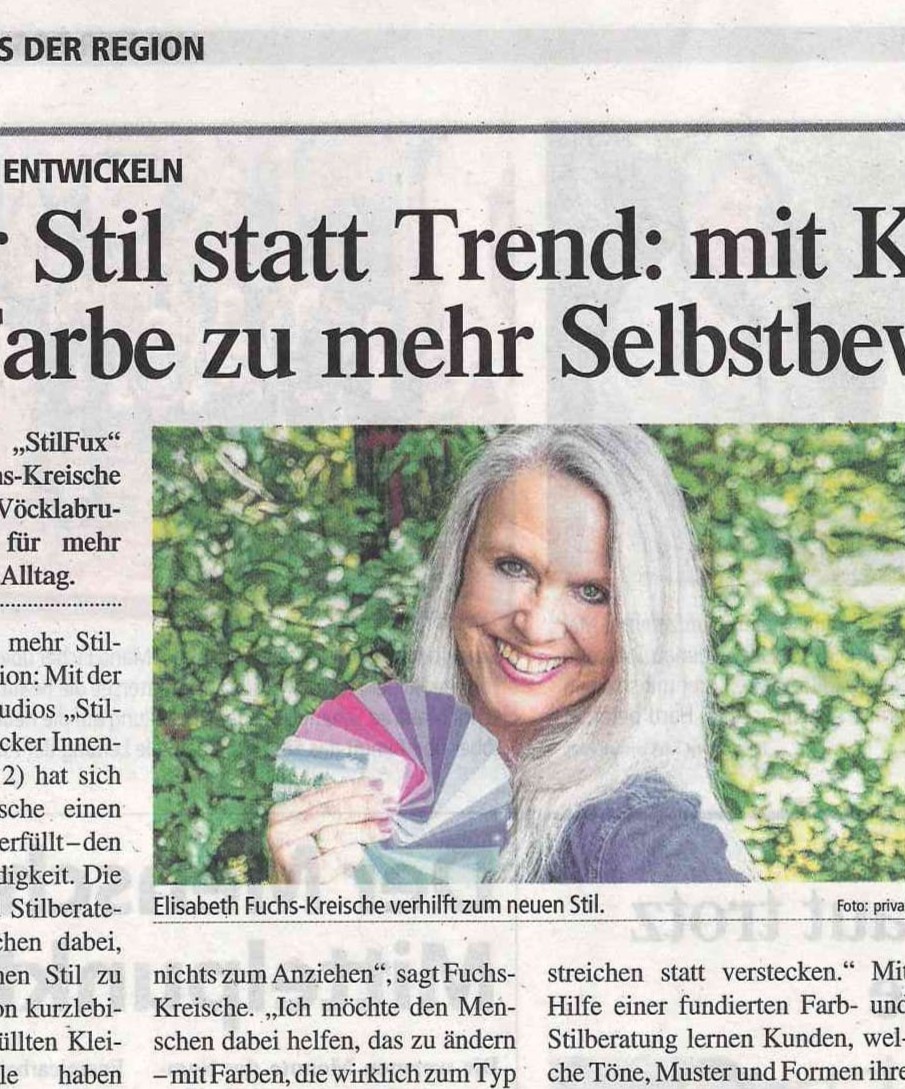 Zeitungsartikel in der Tips Vöcklabruck über Stilfux Farb- und Stilberatung